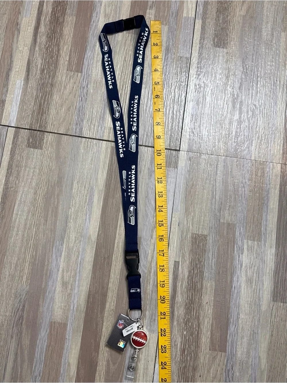 NFL Seattle Seahawks Navy Lanyard with Red Football Badge Reel NWT